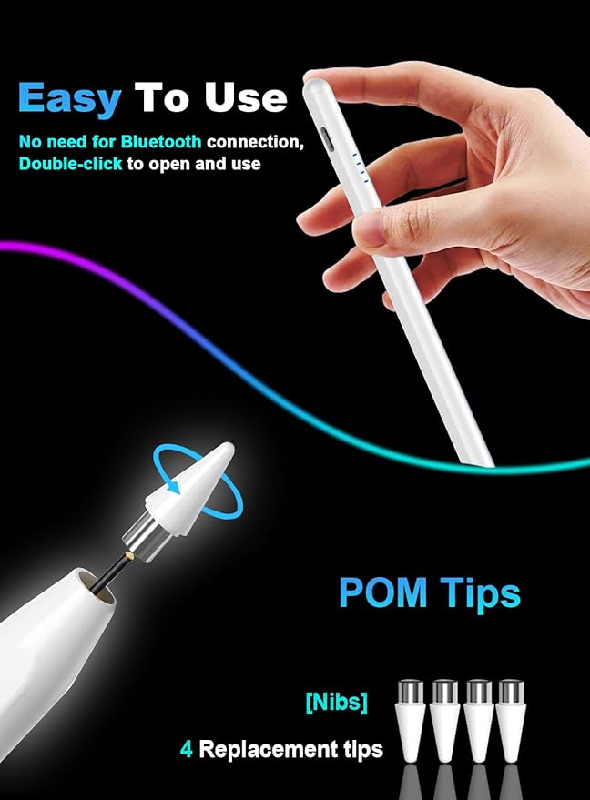 Stylus Pen for Android Tablet/Phone Pom Tips Fast Charge Stylus Pen for iPhone Magnetic Active Pencil Compatible with Samsung A9+, iPhone, Lenovo and Other Android Smartphone and Tablet Devices-White