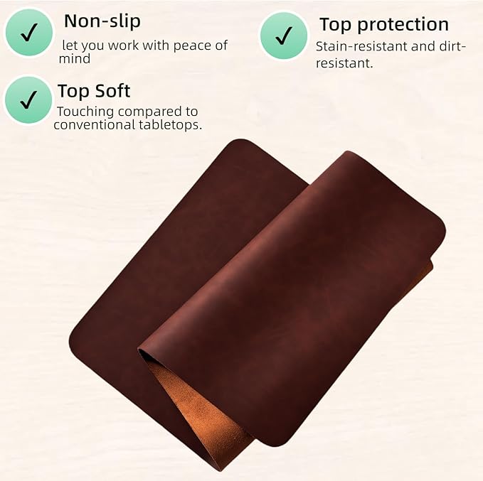 Leather Desk pad for Computer and laptops, Ideal for Gaming and Office use, Large Mouse pad and Keyboard mat,Desk mat Special for Man. A complimentary Wrist pad and Phone Stand.(Brown, 17.7" x 39.37)