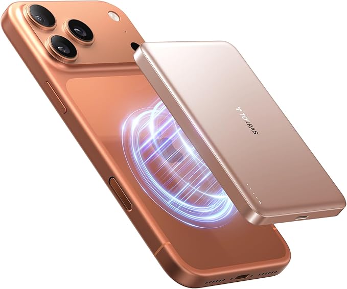 TORRAS MiniMag Power Bank,Ultra-Slim 10,000mAh Magnetic Wireless Portable Charger, 22.5W Fast Charging iPhone Air Magnetic Battery Pack Designed for iPhone 17 Pro Max/17 Pro/Air/16/15/14/13/12, Gold