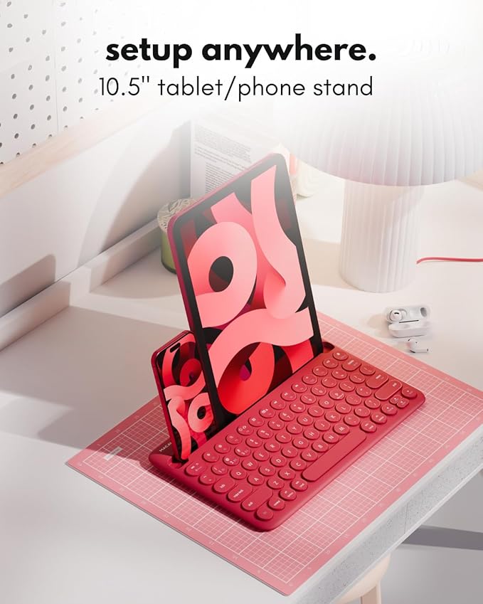 Macally Bluetooth Tablet Keyboard - Multi Device Wireless Keyboard for Phone, iPad mini/Pro, Android - Rechargeable with Built in Stand and Quiet Keys