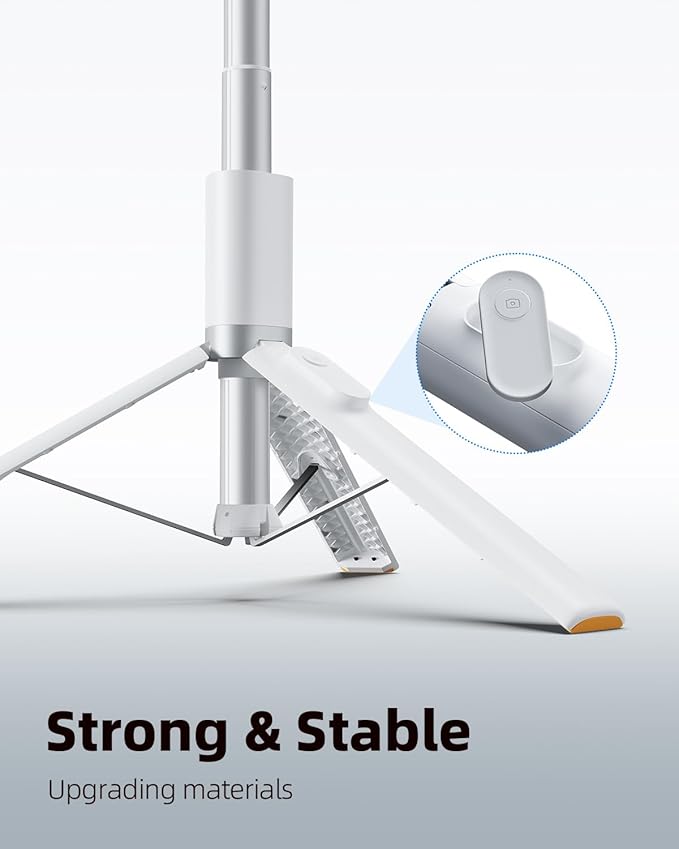TODI 63" Phone Tripod, Extendable Selfie Stick with Wireless Remote and Phone Holder, Portable All-in-1 Cell Phone Tripod Stand for Video Recording, Compatible with iPhone/Android (White)