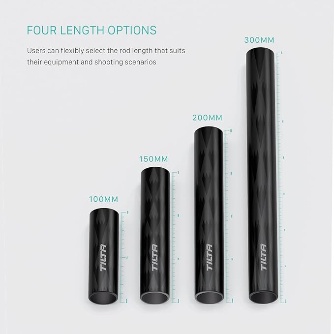 Tilta 2X Carbon Fiber Rods 15mm for Rail Support System | Increased Strength | Mount Accessories | Lightweight | DSLR Shoulder Rig, Camera Stabilizer Cage, Matte Box (30cm)