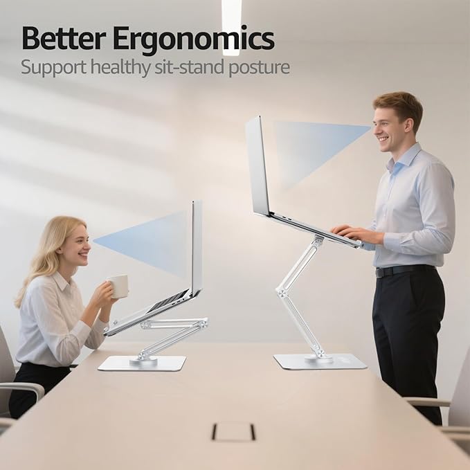 Urmust Height Adjustable Laptop Stand for Desk with 360°Rotating Base, Foldable & Portable Laptop Riser, Computer Accessories for Collaborative Work, Compatible with MacBook Pro, All Laptops 10-17"