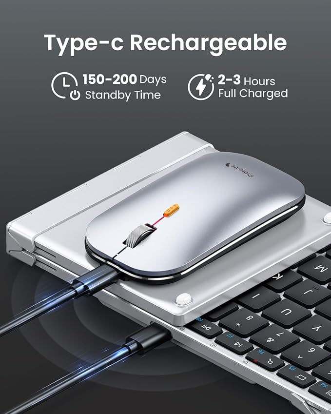 ProtoArc Foldable Keyboard and Mouse, XKM01 True Full-Size Folding Wireless Keyboard Mouse for Business Travel, a Portable Office Suite On-The-Go, Compatible with Laptop iPad Tablet - Black Silver