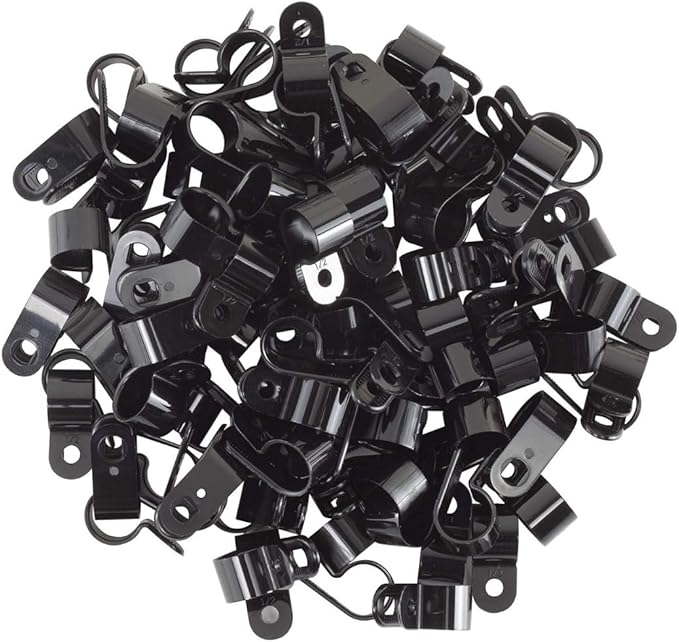 GTSE Black Nylon Plastic Cable Clamps, 1/2" Screw Mounts for Cable, Rope, Tube Management, 100 Pack
