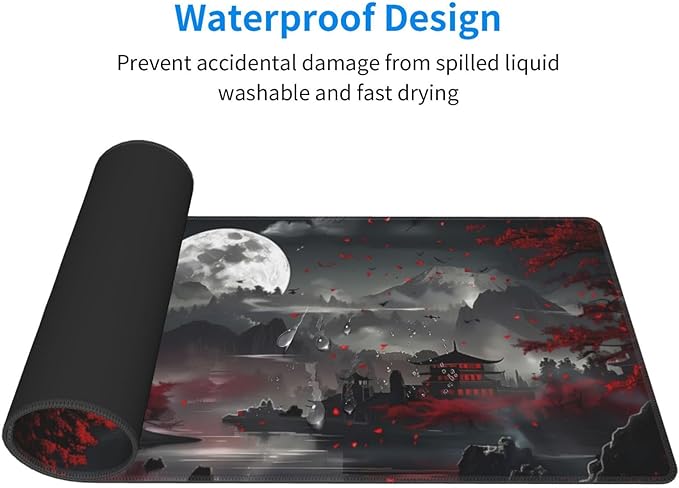 Extended Gaming Mouse Pad, Large Desk Mat XL Anime Mouse Pad Waterproof with Stitched Edges, Non-Slip Desktop Pad for Home and Office, Level Up Your 31.5x11.8 Inch (Night Lake)