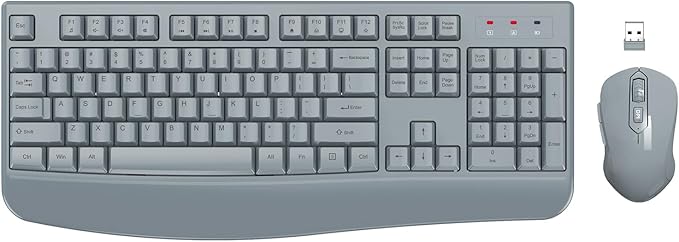 Wireless Keyboard and Mouse Combo, EDJO 2.4G Full-Sized Ergonomic Computer Keyboard with Wrist Rest and 3 Level DPI Adjustable Wireless Mouse for Windows, Mac OS Desktop/Laptop/PC(Grey)