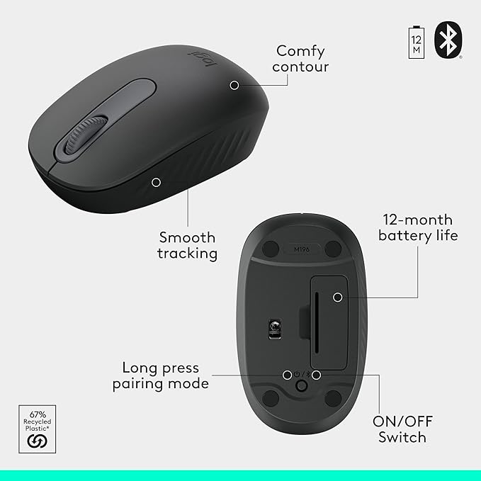 Logitech MK250 Bluetooth Wireless Mouse and Keyboard Combo: Fast & Easy Connectivity, Compact Wireless Keyboard, Ambidextrous Mouse, Durable Build - Windows/MacOS - Graphite