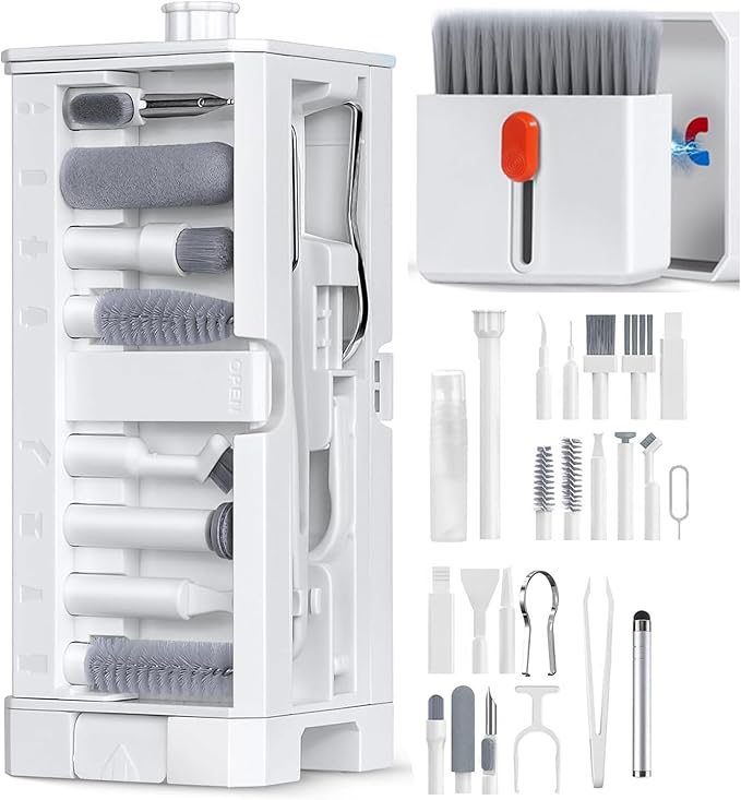 32-in-1 Multi-Function Electronics Cleaning Kit, Computer Laptop Cleaner Kit with Charging Port, Stylus Pen, Keyboard Brush & Reusable Tools for iPhone, MacBook, AirPods, Laptop, Camera Lens