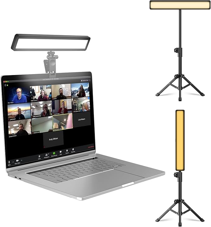 Video Conference Lighting with Tripod for Laptop&Computer -Webcam Light for Streaming-Zoom Lighting with 3 Dimmable Color & 10 Brightness Level for Self Broadcasting and Live Streaming