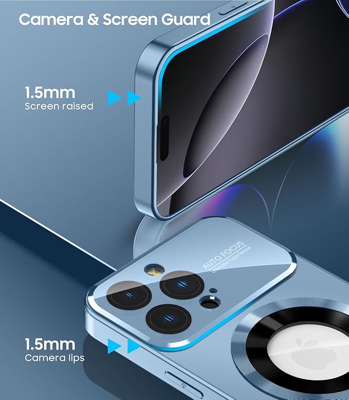 Magnetic for iPhone 16 Pro Case, Compatible with MagSafe, Built-in Camera Lens Protector, Logo View, Military Grade Drop Proof Phone Cover, Sierra Blue