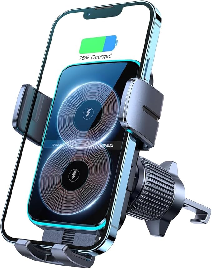 JOYROOM Wireless Car Charger Mount【Dual Coil】 Car Phone Holder Charger with Auto Smart Clamping Alignment for iPhone 16 Pro Max 15 14 13 12 11 Pro Max, Samsung Flip, Galaxy S24/S24/S22/21Ultra