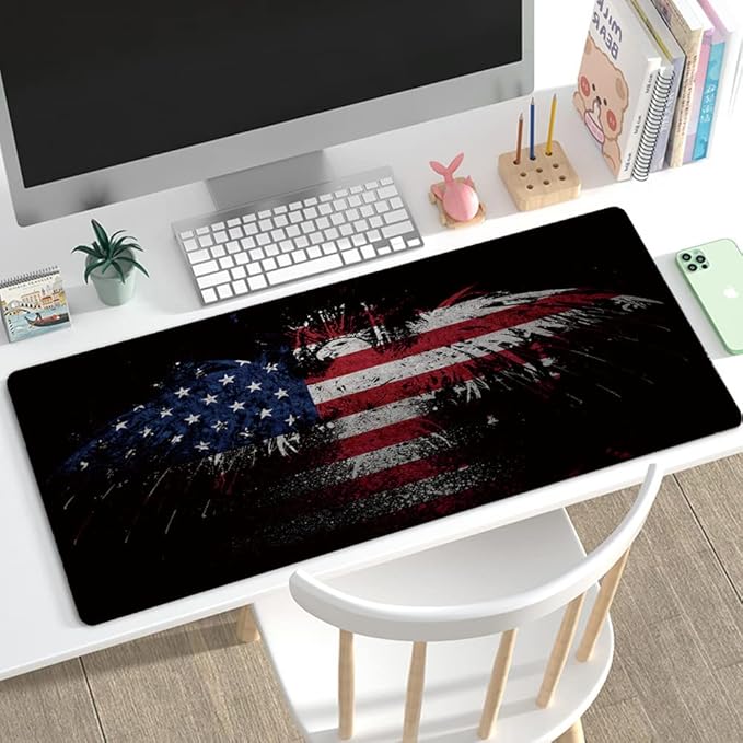 RTGGSEL 31.5x11.8 Inch Non-Slip Long Extended Large Gaming Mouse Pad with Stitched Edges XL Laptops Keyboard Mouse Mat(USA Eagle)