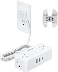 TESSAN 5 FT White Extension Cord, 900J Surge Protector Small Power Strip with 3 USB Ports (1 USB C), Flat Plug Power Strip, Mini Charging Station Suitable for Home Office Dorm