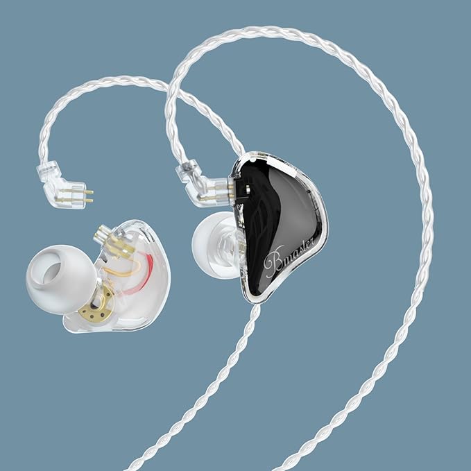 BASN Bmaster Triple Driver in-Ear Monitors Headphones with Powerful Deep Bass, HiFi Stereo IEM Earphones with Upgraded Detachable 2-Pin Cables for Musicians (White/Black, 2-Pin)