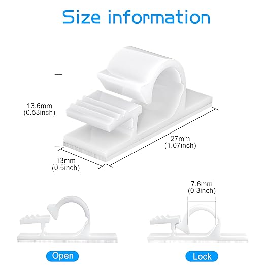 XHF 100pcs Adhesive Cable Wire Clips White, Outdoor Cable Management Wire Organizer Cord Holder for Under Desk, Car, Wall, TV PC Ethernet Cable