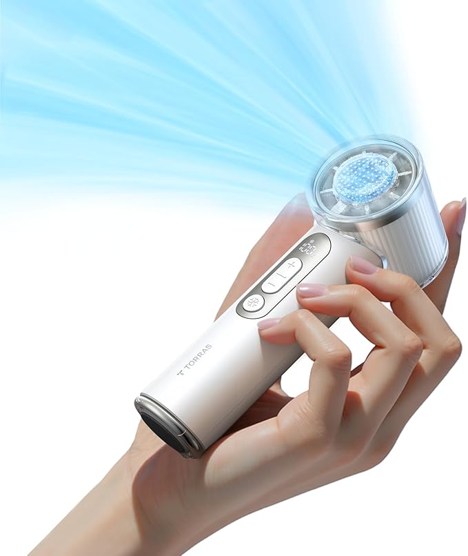 TORRAS COOLiFY iva Handheld Fan with Ice Cooler, [Chill by 50F], 0-100 Adjustable Speed, Super Mini Powerful Portable Fan 5000mAh Rechargeable, Hand Fans for Travel Essentials, Gifts for Women, Ivory