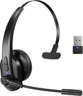 Bluetooth Headset with USB Dongle for Computer, Single-Ear Wireless Headset with Noise Cancelling Microphone for Office & Truckers, Bluetooth V5.2 with Mute Button for Work