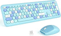 KNOWSQT Wireless Keyboard and Mouse Combo, Pale Blue Full-Sized 2.4G Silent Keycap Colorful Keyboards, USB Dongle Plug Play, for Laptop, Windows, PC, Computer, Desktop