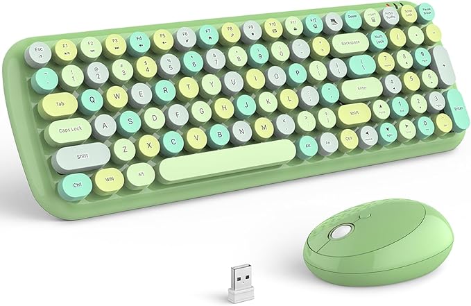 KNOWSQT Wireless Keyboard and Mouse Combo, Light Green 100 Keys 2.4 GHz Round Keycap Typewriter Cute Keyboards, USB Receiver Plug and Play, for Windows, PC, Laptop, Computer, Desktop