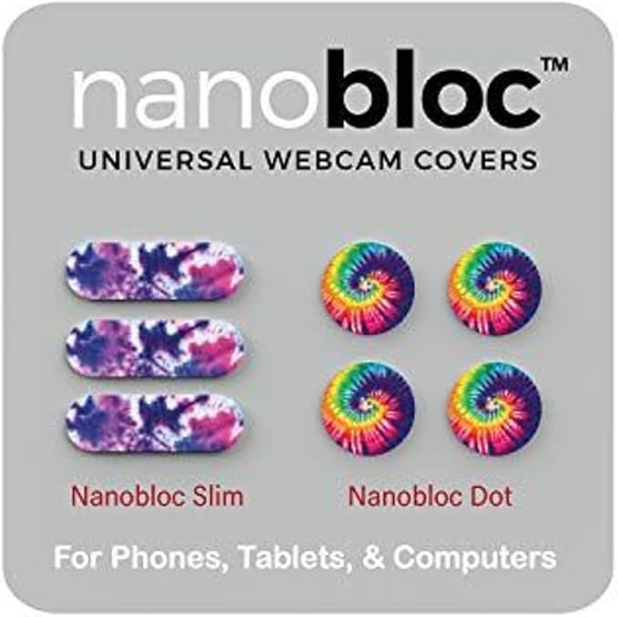 Sticker for Laptop Camera Privacy Slides - 7-Piece, Tie Dye Dot & Bar - No-Residue Nano Suction Protectors - Webcam Privacy Cover & Laptop Webcam Stickers - Phone Camera Cover Slide