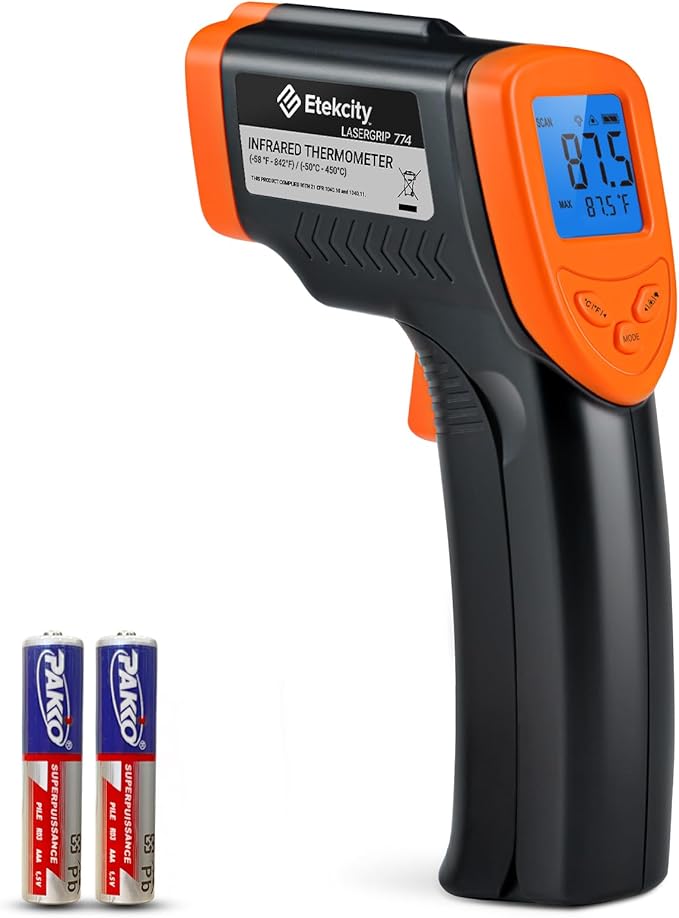 Etekcity Infrared Temperature Thermometer Gun, Laser Food Temp Gun for Pizza Oven, Griddle, Grill, Meat, Candy, Vehicle's Engine, Surface Temp Reader -58°F to 842°F, Orange