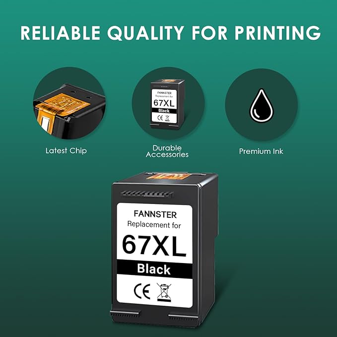 67XL Ink Cartridges Black Color Combo Pack Replacement for Ink 67 67XL 67XXL DeskJet 2755e 2755 2700e 2700 2734e 4155e Envy 6055e 6400 6000 Envy Pro 6458 Printer 1 Black