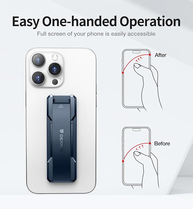 Dexnor New Upgrade Phone Grip, Phone Holder for Hand [2-in-1] Phone Strap with Kickstand Phone Finger Holder Compatible with Most iPhone Samsung Phone Case, Navy Blue