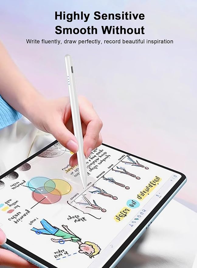 Stylus Pen for Android Tablet/Phone Pom Tips Fast Charge Stylus Pen for iPhone Magnetic Active Pencil Compatible with Samsung A9+, iPhone, Lenovo and Other Android Smartphone and Tablet Devices-White