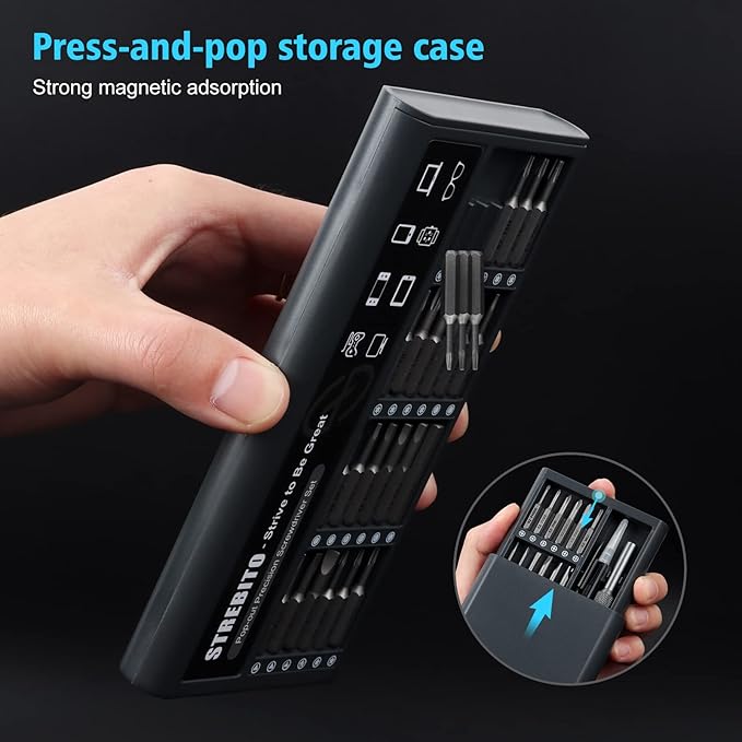 STREBITO Micro Screwdriver Set 50 in 1 Precision Screwdriver Set, S2 Steel Multi Bit Mini Repair Kit for Electronics, Computer, Phone, Laptop, Glass, Watch, Switch, Game Controller