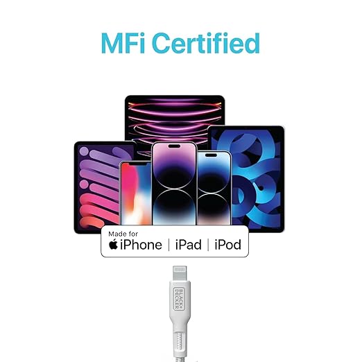BLACK+DECKER USB C to Lightning Cable - Fast Compatible iPhone Lightning Cable - Durable Braided Type C iPhone Charger Cord - for Travel and Daily Use - Multiple Colors and Lengths - 6ft