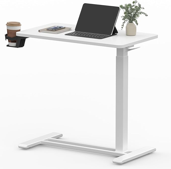 FLEXISPOT Adjustable C Table with Wheels, Mobile Snack Side End Table Sofa Couch Bedside Table Laptop Rolling Cart TV Tray Night Stand Small Space Side Table,(27.6" W x 15.7" D,White)
