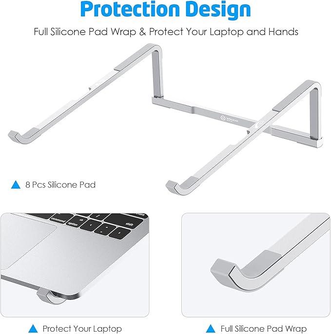 WixGear Laptop Stand for Desk - Foldable, Lightweight Aluminum Laptop Riser Holder, Portable Stand for 10-15.6” Laptops, Prevents Overheating with Non-Slip Rubbers, Travel-Friendly, Ergonomic Design