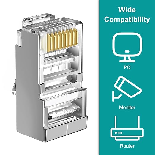 50-Pack Cat 6 Shielded Pass Through RJ45 Connectors + 50Pack RJ45 Strain Relief Boots, 8P8C Modular Ethernet STP Network Cable Plug End for Cat6 Cat5e