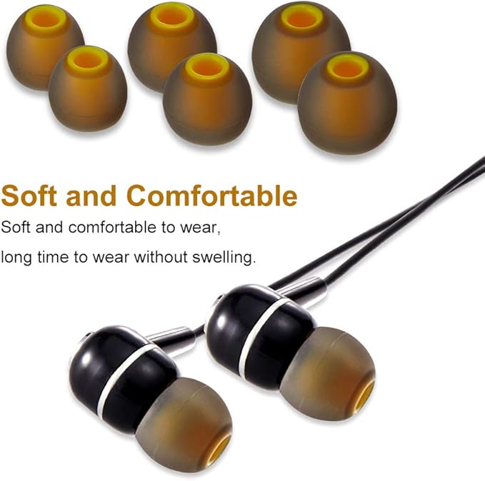 Earbud Tips Soft Silicone Earbuds Replacement Tips Fit for in-Ear Headphones(Inner Hole from 3.8mm - 4.2mm Earphones) 9 Pairs S/M/L,Gray/Yellow