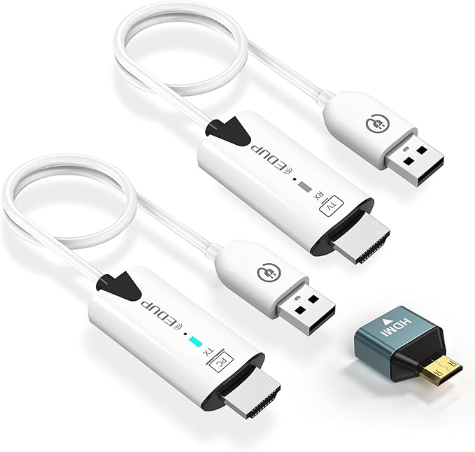 EDUP Wireless HDMI Transmitter and Receiver, 2025 Upgraded 1080P Wireless HDMI Extender 165FT Range, Plug&Play, Video Audio Projection for Desktop, PC, TV Box, PS4/5 to TV/Projector/Monitor-White