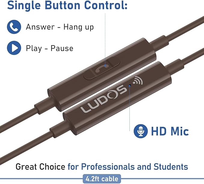 LUDOS Clamor USB C Headphones for iPhone 16 15 Pro Max Plus iPad Pro, 5 Years Warranty, USB-C Earbuds for Samsung Galaxy S24 S23 Ultra S22 S21 FE S20 A55 A54 A53, USB Type C Earphones - Brown