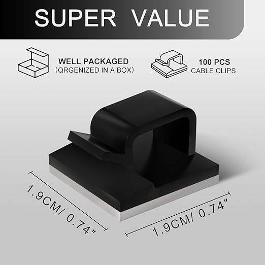 100PCS Cable Clips, Adhesive Wire Clips Strong Cord Clips Wire Holders, Cable Management Clips for Desk, Wall, Car, TV, Ethernet Cable (Black, Medium)