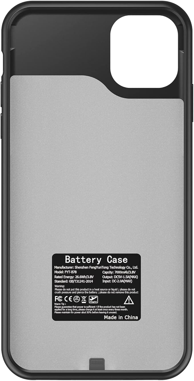 Battery Case for iPhone 11, 7000mAh Slim Portable Rechargeable Smart Protective Pack Cover Power Bank Charging Case Compatible with iPhone 11 (6.1 inch) Extended Battery Charger Cover(Black)