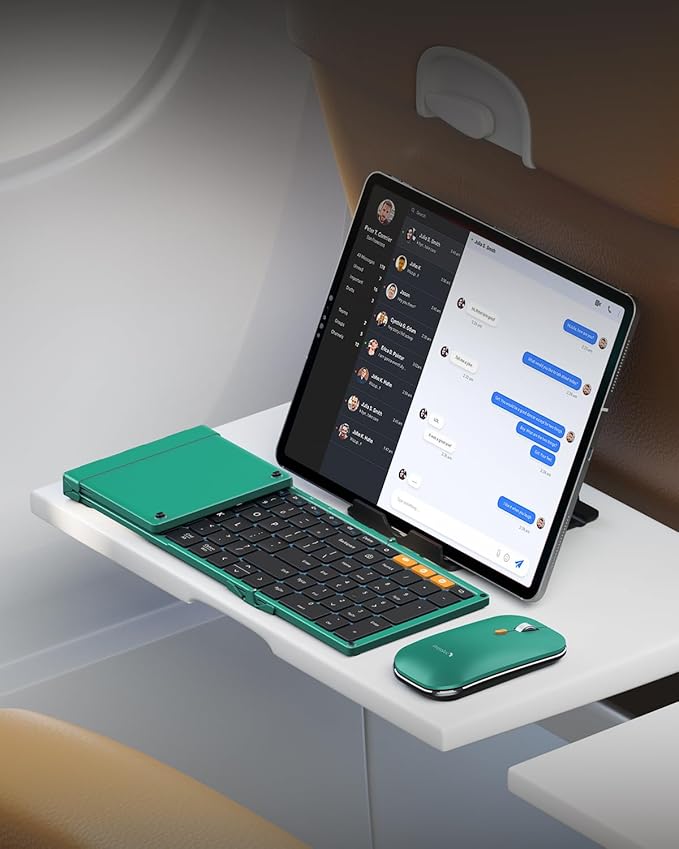 ProtoArc Foldable Keyboard and Mouse, XKM01 True Full-Size Folding Wireless Keyboard Mouse Combo for Business Travel, a Portable Office Suite On-The-Go, Compatible with Laptop iPad Tablet - Green