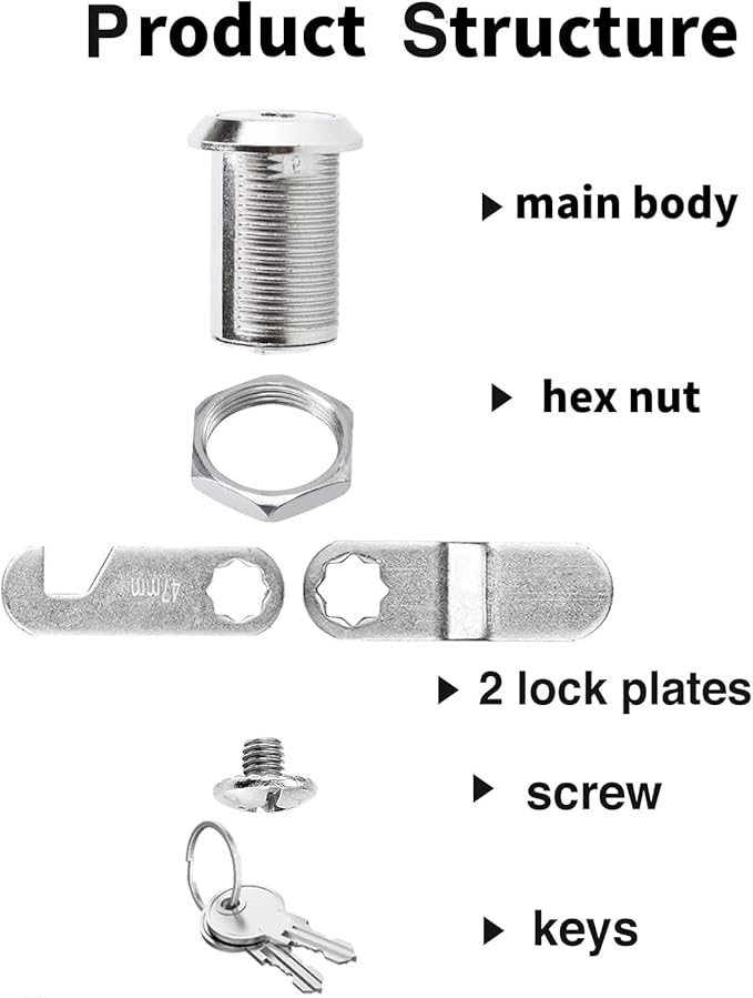 Cabinet Cam Locks Keyed Alike, 1'' Fits on 3/4'' Max Door Thickness, Secure File Drawer Mailbox RV Storage Replacement Set, Zinc Alloy (1 Inch 2Pcs)