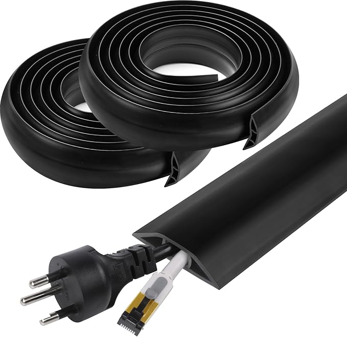20 FT Floor Cord Cover, Cord Covers for Wires on Floor, Cord Protector, Floor Cable Cover, Hide Extension Cord Covers for Floor, Cable Cavity: 0.47" (W) x 0.29" (H), Black