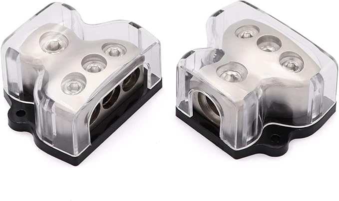 3 Way Power Distribution Block 1x 0 Gauge in 3X 4 Gauge Out Amp Power Distribution Ground Distributor Connecting Block for Car Amplifier Audio Splitter,2Pcs