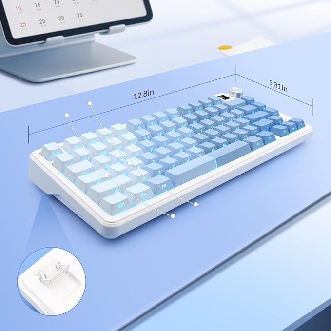Rii RK805 Wireless Creamy Mechanical Keyboard with TFT Screen and Knob,75% Gasket-Mounted Gaming Keyboard with RGB Backlight,Tri-Mode BT/2.4G/USB-C,Hot Swappable,for Windows/Mac/Linux(Blue Gradient)