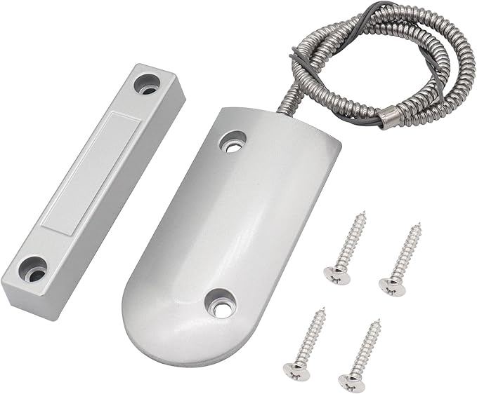 Magnetic Reed Switch Wired Surface Mount Normally Open NO Contact Sensor Alarm Magnetic Door Switch with 2 Wires, Zinc Alloy Sliver, OC-60B