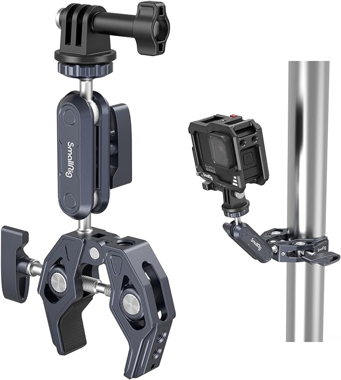 SMALLRIG Camera Mount Clamp, Ballhead Magic Arm and Adapter for Gopro, Camera Monitor Mount with 1/4"-20, 3/8"-16 Threaded Holes, Super Clamp for Gopro/DSLR/Stabilizer