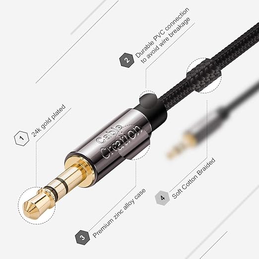 CableCreation 3.5mm Audio Cable 1.5FT/0.45M, 3.5mm Right Angle Male to Male Auxiliary Cable with Silver-Plating Copper Core for Car Stereos, iPhones, Tablets, PS4 Headset, Echo-Dot, 24K Gold Plated