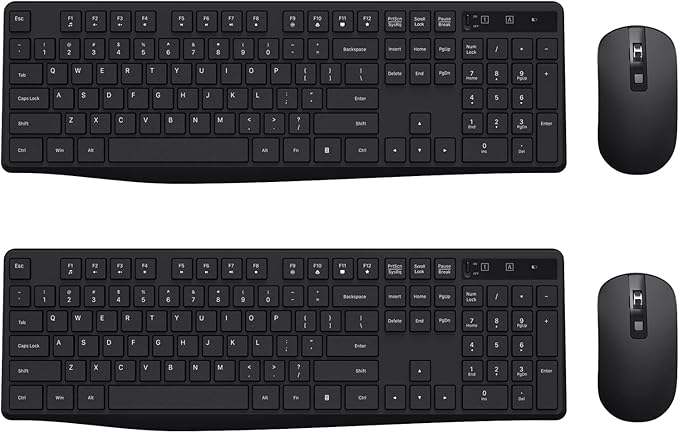 Wireless Keyboard and Mouse Combo, Lovaky 2.4G Full-Sized Ergonomic Keyboard, 3 DPI Adjustable Cordless USB Mouse, Quiet Click for Computer/Laptop/Windows/Mac (2 Pack, Black)