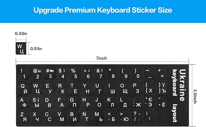 (2PCS) Ukrainian Keyboard Stickers, Ukraine Keyboard Letters Replacement Sticker with White Letter/Black Background, Cyrillic Russian Belarus Keyboard Stickers for Computer Laptop Notebook Desktop