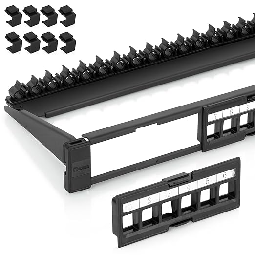 Everest 24 Port Keystone Patch Panel (10-Pack) - Removable 6-Port Panels - Use with Slim Profile Keystones ONLY (Wider Jacks May not fit Side by Side) - 8 Blank Keystone Jack Inserts Included
